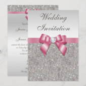 Gedrukte zilverreeksen en roze bruine bruiloft kaart (Voorkant / Achterkant)