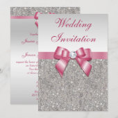 Gedrukte zilverreeksen en roze bruine bruiloft kaart (Voorkant / Achterkant)