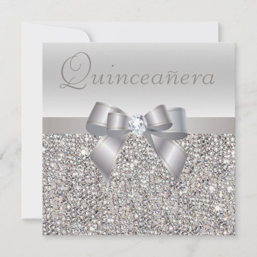 Gedrukte zilversequins, Bak & Diamond Quinceanera Kaart (Voorkant)