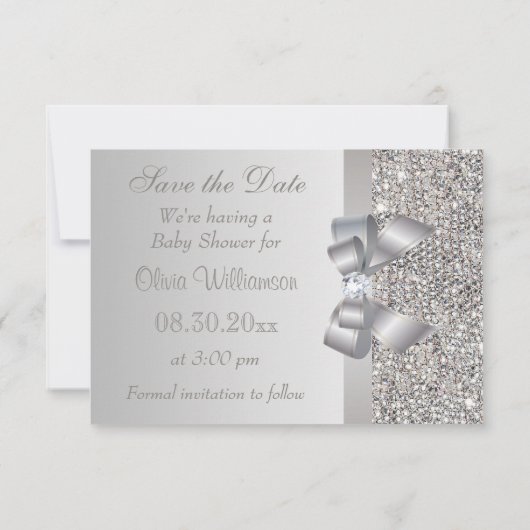 Gedrukte zilversequins en diamant sparen de datum save the date (Achterkant)