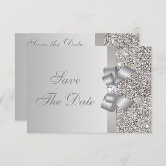 Gedrukte zilversequins en diamant sparen de datum save the date (Voorkant / Achterkant)