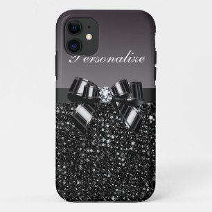 Gedrukte zwarte en witte pailletten, strik en diam Case-Mate iPhone case