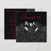 Gedrukte zwarte pailletten, Bow & Diamond Pink Swe Kaart (Voorkant / Achterkant)