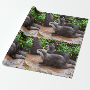 *Geduld aan het water: twee kleine grijze otters Cadeaupapier