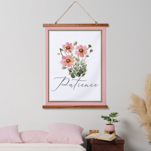 Geduld roze aquarel bloemig hangend wandkleed (Slaapkamer)