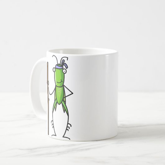 Geduld, sprinkhaan Mok met personeel (Voorkant links)