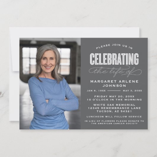 GEDURFD MODERN SCRIPT VIERING VAN HET LEVEN BEGRAF KAART (Voorkant)