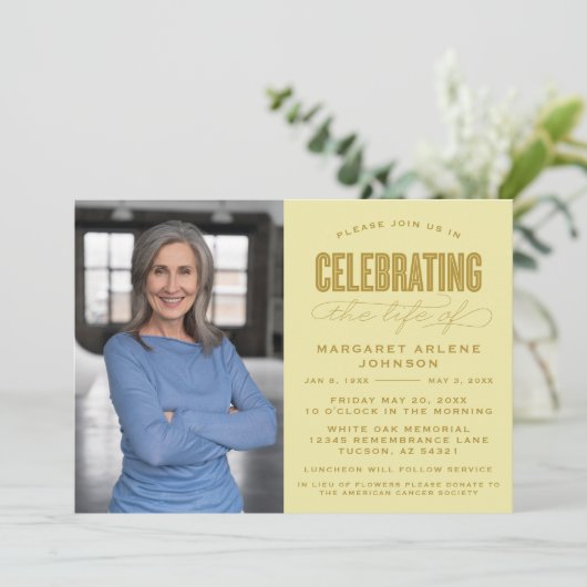 GEDURFD MODERN SCRIPT VIERING VAN HET LEVEN BEGRAF KAART (Staand voorkant)