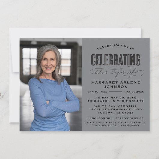 GEDURFD MODERN SCRIPT VIERING VAN HET LEVEN BEGRAF KAART (Voorkant)