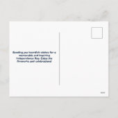 Gedurfd Navy en Red Patriottisch Vuurwerk en Raket Feestdagenkaart (Achterkant)