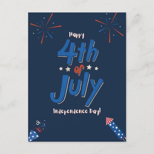 Gedurfd Navy en Red Patriottisch Vuurwerk en Raket Feestdagenkaart (Voorkant)