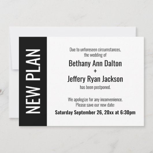 Gedurfd nieuw plan, uitgestelde bruiloft aankondig kaart (Voorkant)