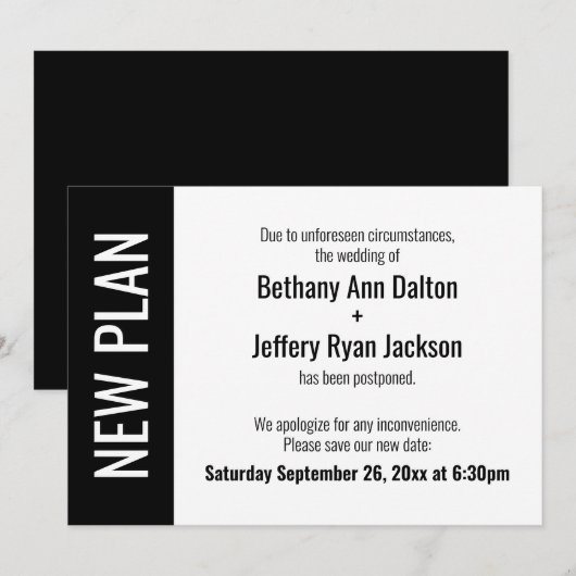 Gedurfd nieuw plan, uitgestelde bruiloft aankondig kaart (Voorkant / Achterkant)