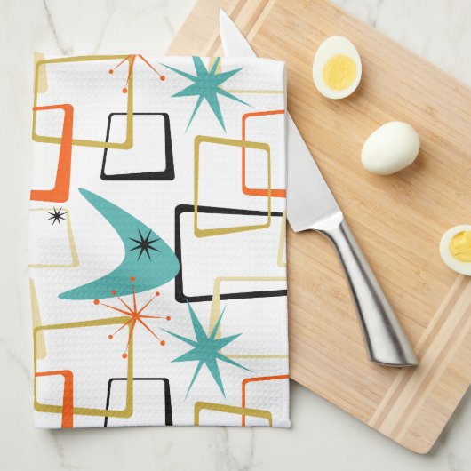 Gedurfde atoomsterren Boomerang Pleinen Midden Eeu Theedoek (Quarter Fold)