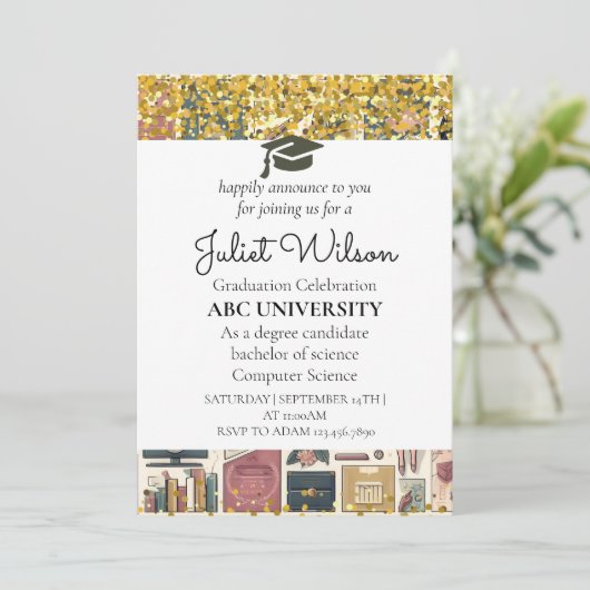 Gedurfde college elegant afstuderen begin kaart (Staand voorkant)