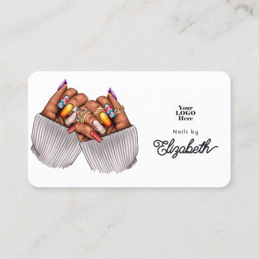 Gedurfde en kleurrijke Afro-Amerikaanse nagelsalon Visitekaartje (Voorkant)