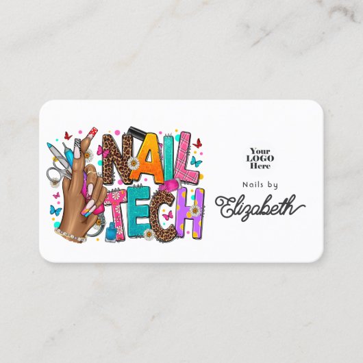 Gedurfde en kleurrijke Afro-Amerikaanse Nail Tech Visitekaartje (Voorkant)