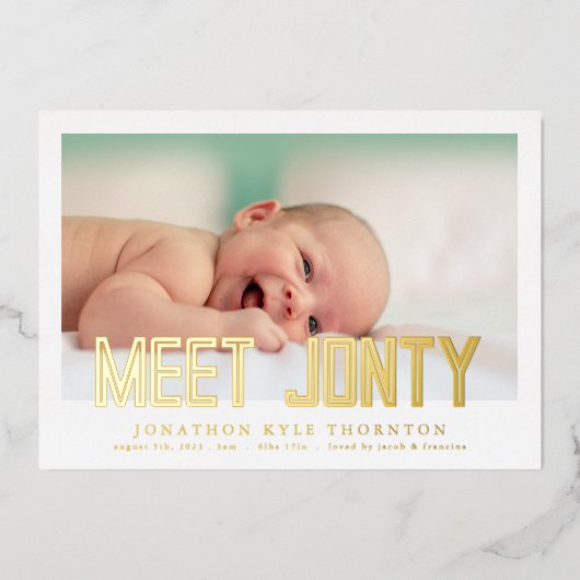 Gedurfde Folie | Foto Collage baby geboorte aankon Folie Uitnodiging (Voorkant)