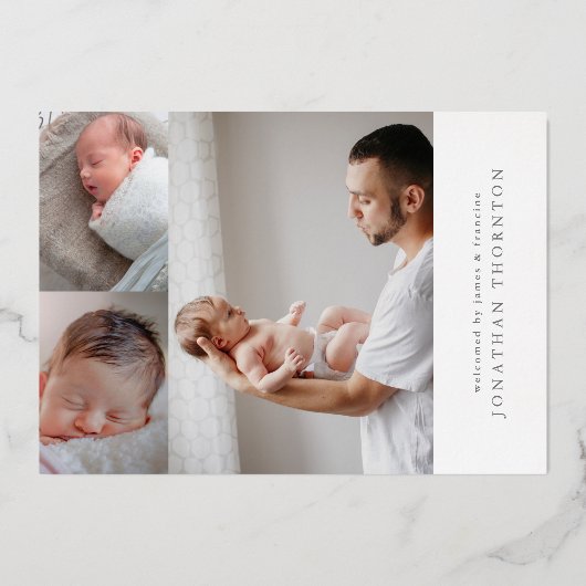 Gedurfde Folie | Foto Collage baby geboorte aankon Folie Uitnodiging (Achterkant)