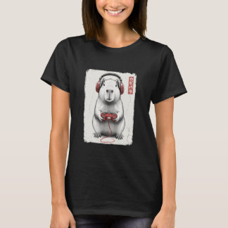 Gedurfde gamer Japanse kunst grappige capybara vid T-shirt