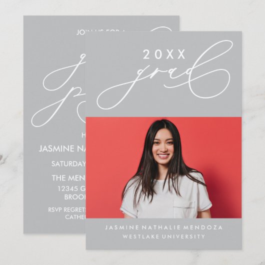 GEDURFDE GRILLIGE CALLIGRAFIE AFSTUDEREN UITNODIGI KAART (Voorkant / Achterkant)