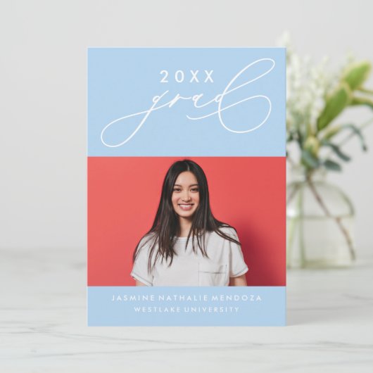 GEDURFDE GRILLIGE CALLIGRAFIE AFSTUDEREN UITNODIGI KAART (Staand voorkant)