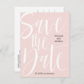 Gedurfde kalligrafie | Witte roze moderne bruiloft Aankondigingskaart (Voorkant / Achterkant)
