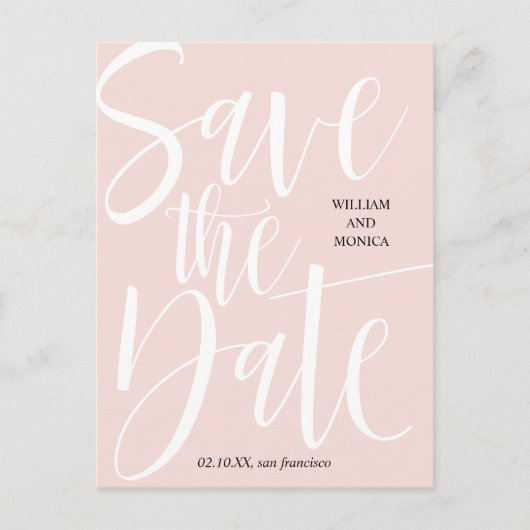 Gedurfde kalligrafie | Witte roze moderne bruiloft Aankondigingskaart (Voorkant)