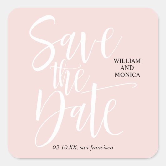 Gedurfde kalligrafie | Witte roze moderne bruiloft Vierkante Sticker (Voorkant)