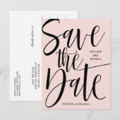 Gedurfde kalligrafie | Zwart roze moderne bruiloft Aankondigingskaart (Voorkant / Achterkant)