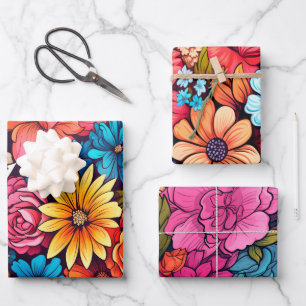 Gedurfde kleurrijke bloemige Vintage geïnspireerd Inpakpapier Vel