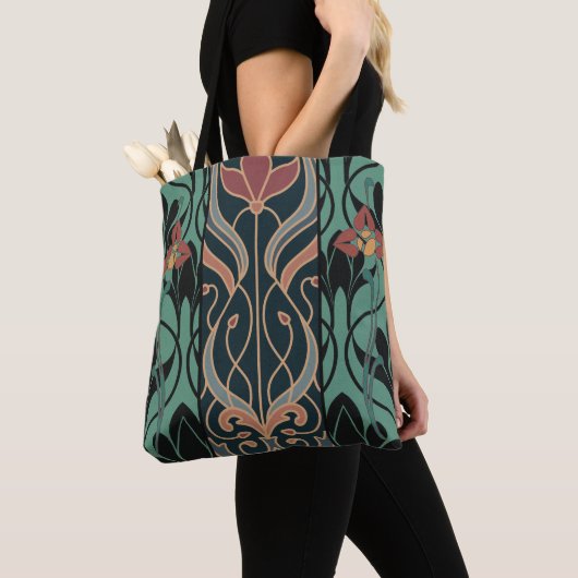 Gedurfde Maximalistische Art Nouveau Tote Bag (Dichtbij)