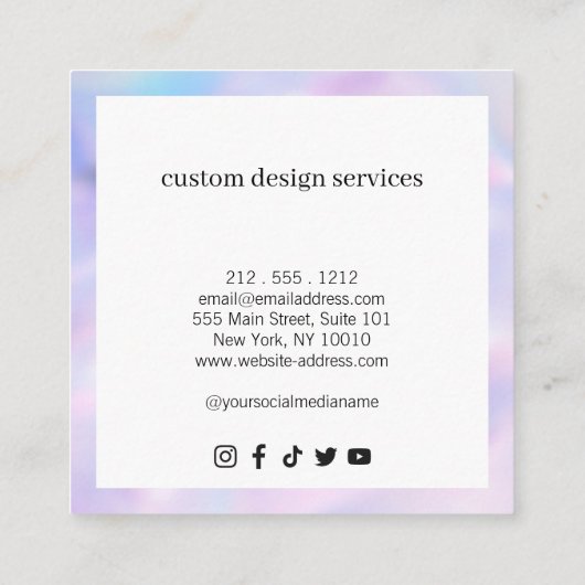 Gedurfde minimalistische luxe boutique holografisc vierkante visitekaartje (Achterkant)