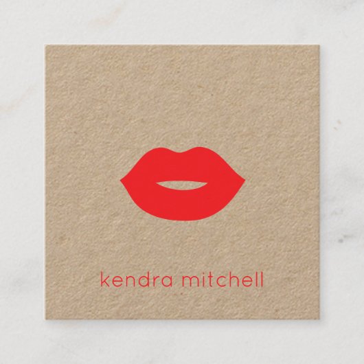 Gedurfde minimalistische rode lippen Logo make-up  Vierkante Visitekaartje (Voorkant)