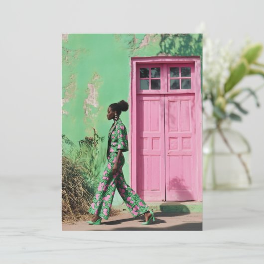 Gedurfde Mode in een bruisend stadslandschap Kaart (Staand voorkant)