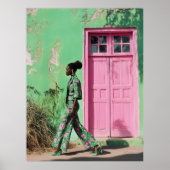 Gedurfde Mode in een bruisend stadslandschap Poster (Voorkant)