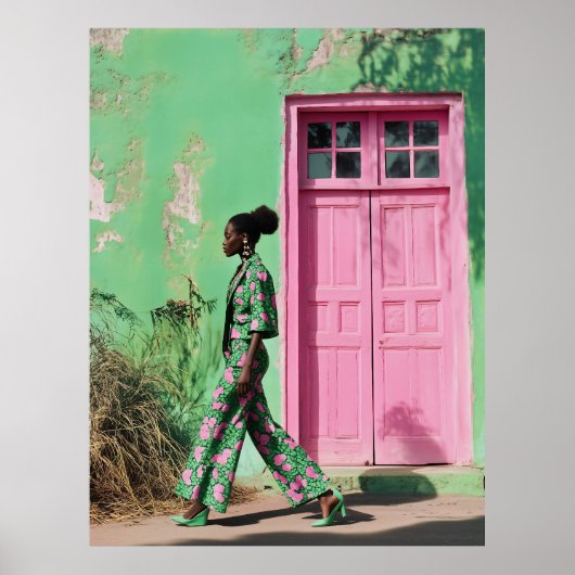 Gedurfde Mode in een bruisend stadslandschap Poster (Voorkant)