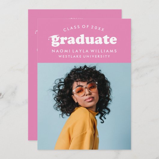 GEDURFDE MODERNE RETRO AFSTUDEREN | UITNODIGING VO (Voorkant / Achterkant)