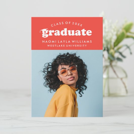 GEDURFDE MODERNE RETRO AFSTUDEREN | UITNODIGING VO (Staand voorkant)