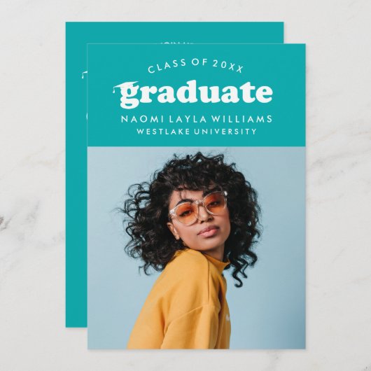 GEDURFDE MODERNE RETRO AFSTUDEREN | UITNODIGING VO (Voorkant / Achterkant)