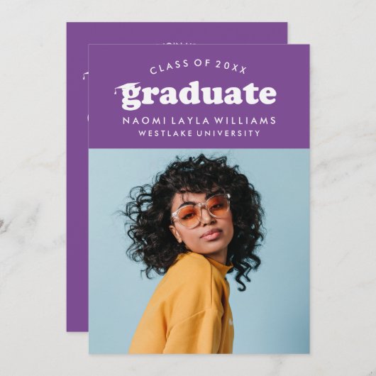 GEDURFDE MODERNE RETRO AFSTUDEREN | UITNODIGING VO (Voorkant / Achterkant)