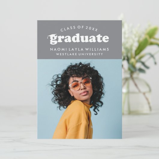 GEDURFDE MODERNE RETRO AFSTUDEREN | UITNODIGING VO (Staand voorkant)