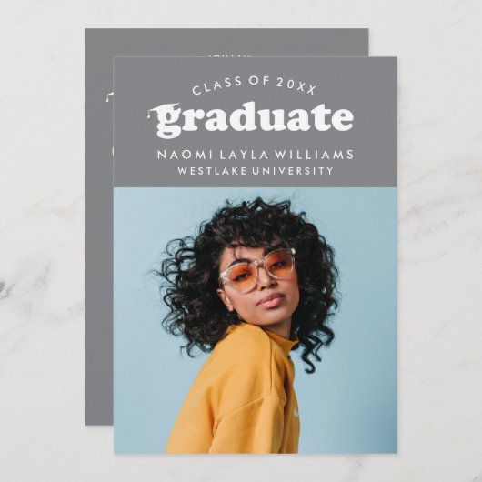 GEDURFDE MODERNE RETRO AFSTUDEREN | UITNODIGING VO (Voorkant / Achterkant)