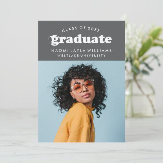 GEDURFDE MODERNE RETRO AFSTUDEREN | UITNODIGING VO (Staand voorkant)