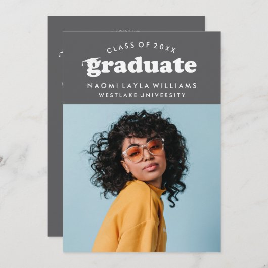 GEDURFDE MODERNE RETRO AFSTUDEREN | UITNODIGING VO (Voorkant / Achterkant)