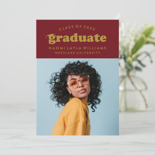 GEDURFDE MODERNE RETRO AFSTUDEREN | UITNODIGING VO (Staand voorkant)