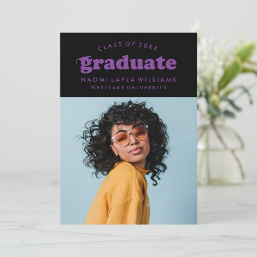 GEDURFDE MODERNE RETRO AFSTUDEREN | UITNODIGING VO (Staand voorkant)