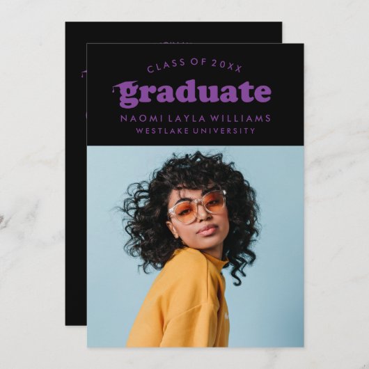 GEDURFDE MODERNE RETRO AFSTUDEREN | UITNODIGING VO (Voorkant / Achterkant)