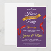 Gedurfde paarse en gouden housewarming Party Invit Kaart (Voorkant / Achterkant)