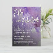 Gedurfde Paarse Waterverf Glitter Vijftig en Fabul Kaart (Staand voorkant)